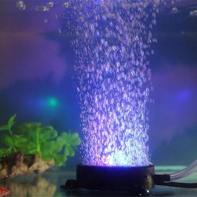 LED Aquarium Air Stones Fish Tank Bubbler Light Air Stone Diffuser Decor Lamp with Sucker Colorful Backgound Lighting (2.2inch Light Disk(No Remote)) JackSuperAquariumPetsFocus