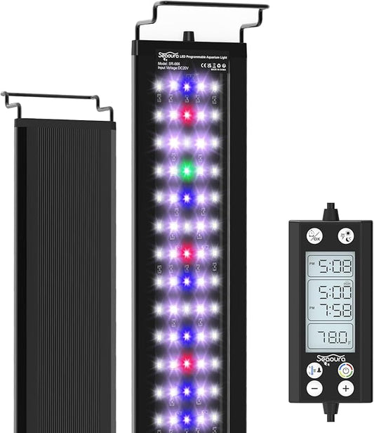 24/7 Auto On/Off Aquarium Light, Programmable Led Aquarium Light with Thermometer, Fish Tank Light with Full Spectrum+7 Single Color, WRBG DIY Color, for 24-30 Inch Planted Tank, 26W SEAOURA