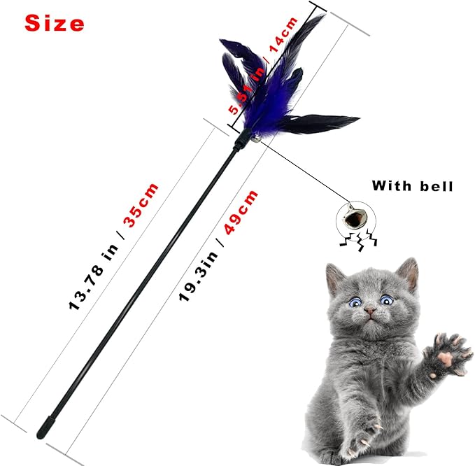 Cat Wand Toy Feather Stick Cat Toys, 8 PCS Cat Feather Wand Toys, Interactive Cat Toy Feather Wand for Indoor Cats - PAWPICO