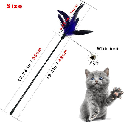 Cat Wand Toy Feather Stick Cat Toys, 8 PCS Cat Feather Wand Toys, Interactive Cat Toy Feather Wand for Indoor Cats - PAWPICO