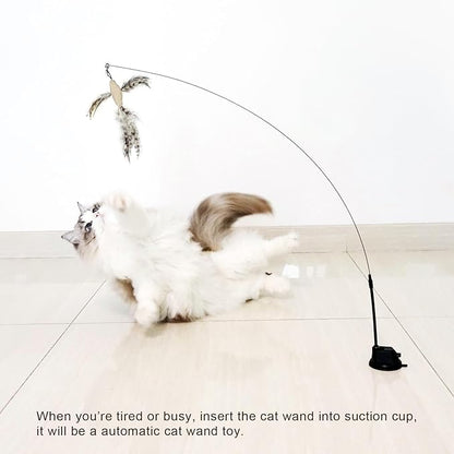 Cat Feather Toys with 1 Suction Cup,2 Cat Wands,8Pcs Birds and Insects Simulation Feather Refills with Bells, Interactive Toys for Indoor Cats and Kitten. - PAWPICO