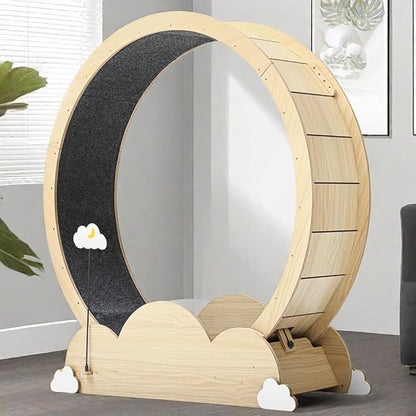 DWVO 47in Cat Exercise Wheel for Indoor Cats with Locking Mechanism, Natural Solid Wood Sturdy Cat Treadmill Wheel with Detachable Carpet, Suitable for Most Cats - PAWPICO