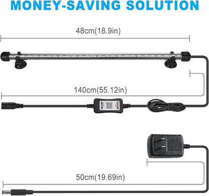GreenSun Fish Tank Aquarium Light: Submersible Led Lamp - 19 Inch Waterproof Strip Spotlight with APP Control GreenSun