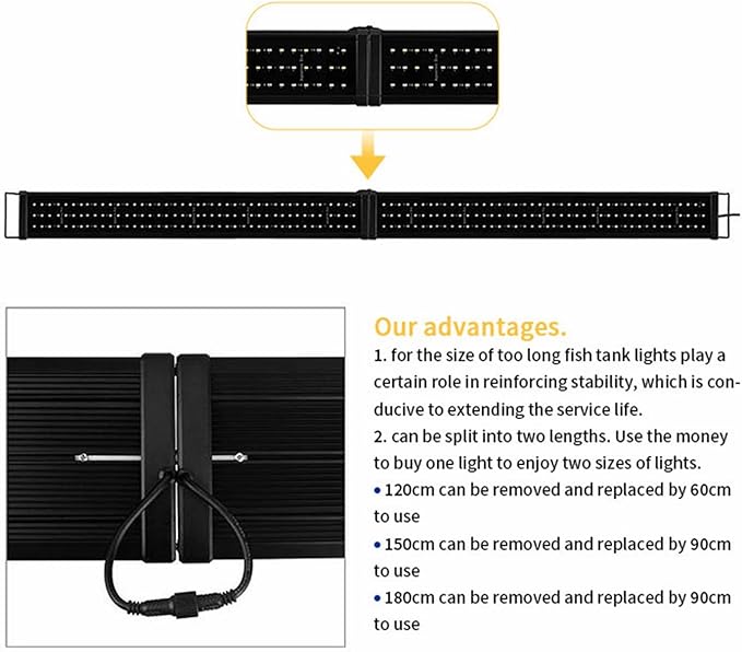KZKR LED Aquarium Light 60-72 Inch Foldable Adjustable Fish Tank Light Hood Lamp for Freshwater Saltwater Marine Blue and White Decorations Light 5-6ft 150cm - 180cm KZKR