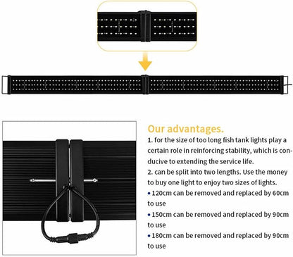 KZKR LED Aquarium Light 60-72 Inch Foldable Adjustable Fish Tank Light Hood Lamp for Freshwater Saltwater Marine Blue and White Decorations Light 5-6ft 150cm - 180cm KZKR