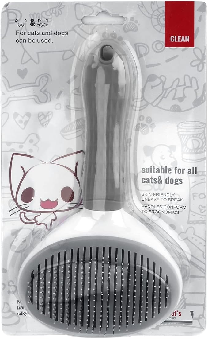 Depets Self Cleaning Slicker Brush, Dog Cat Bunny Pet Grooming Shedding Brush - Easy to Remove Loose Undercoat, Pet Massaging Tool Suitable for Pets with Long or Short Hair Gray - PAWPICO