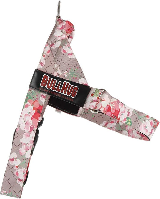 BULLHUG Harness – Made for Larger Chested Dogs Like English Bulldogs, French Bulldogs, Pugs & More. Stops Dogs from Pulling & Choking on Walks (Pink Floral, XL) BULLHUG