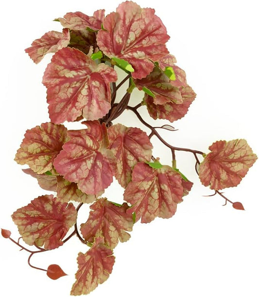 Reptile Plants for Terrarium, Amphibian Habitat Decor Artificial Hanging Plants with Suction Cup - Fake Heuchera Micrantha Pink WOLEDOE