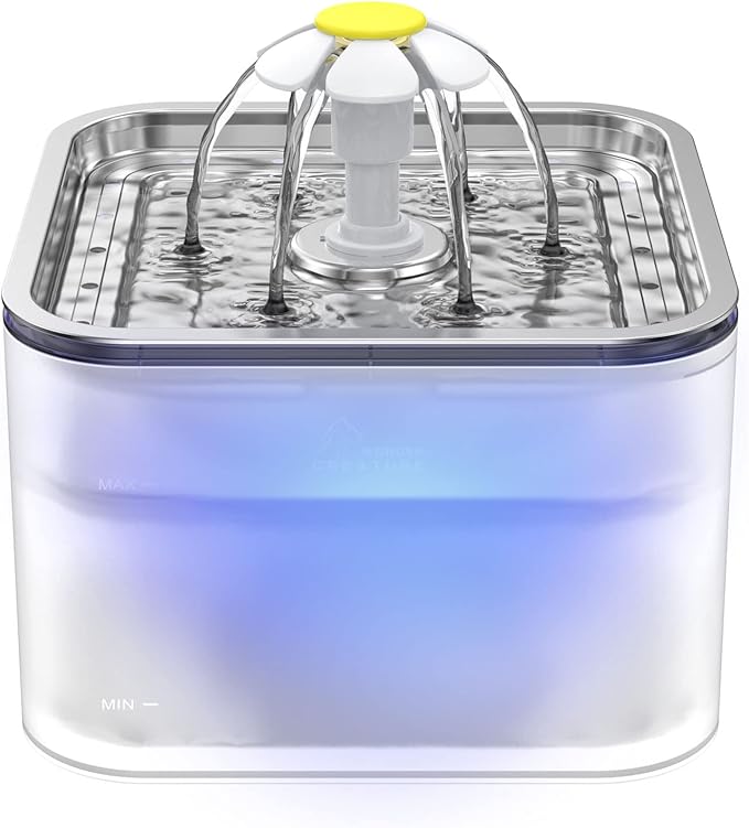 Cat Water Fountain Stainless Steel, 101oz/3L Pet Fountain with LED Light for Cats and Dogs (Clear) - PAWPICO