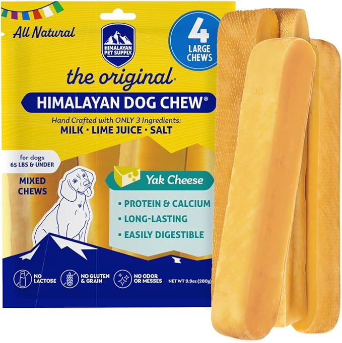 Himalayan Dog Chew Original Yak Cheese Dog Chews, 100% Natural, Long Lasting, Gluten Free, Healthy & Safe Dog Treats, Lactose & Grain Free, Protein Rich, Mixed Sizes, Dogs 65 Lbs & Smaller, 9.9 oz - PAWPICO
