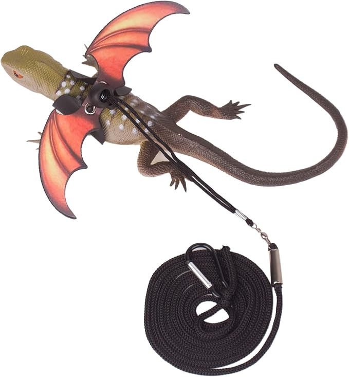 ADOGGYGO Bearded Dragon Lizard Leash Harness - Adjustable Cool Leather Wing Lizard Reptile Harness Leash for Bearded Dragon Lizard Reptiles (Orange) ADOGGYGO