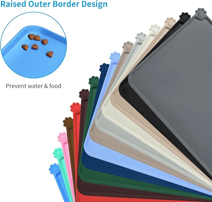 AUDWUD Silicone Waterproof Dog Cat Pet Feeding Mats,Anti Slip Pet Bowl Mats,Pet Feeding Mat, 28" x 18" - PAWPICO