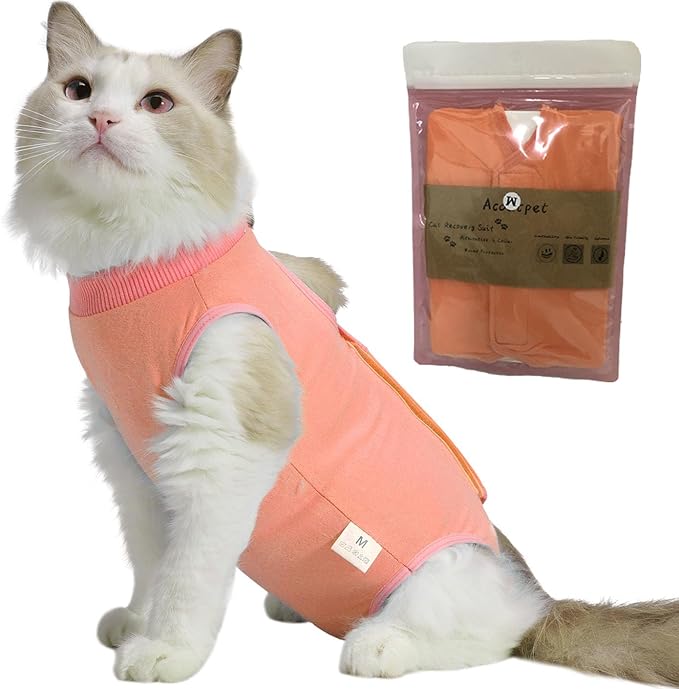 Cat Recovery Suit Female Kitten Cat Onesie for Cats After Surgery Female Spay Surgical Abdominal Wound Skin Diseases Cone Collar Soft Alternative Wear (Orange, M) Acoutpet
