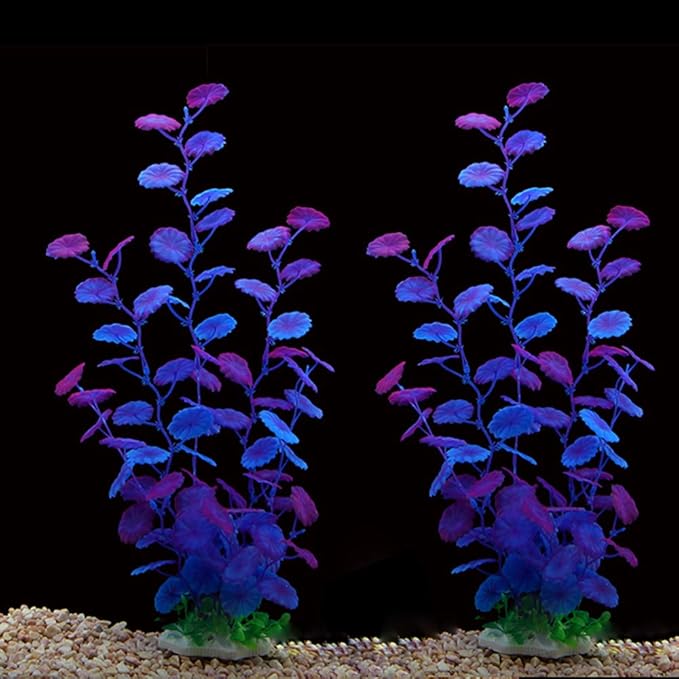 2Pcs Aquarium Decorations Artificial Plants for Fish Tank,12 inches,Safe for All Fish (AL68 Purple 2 Pcs) ALEGIAquarium