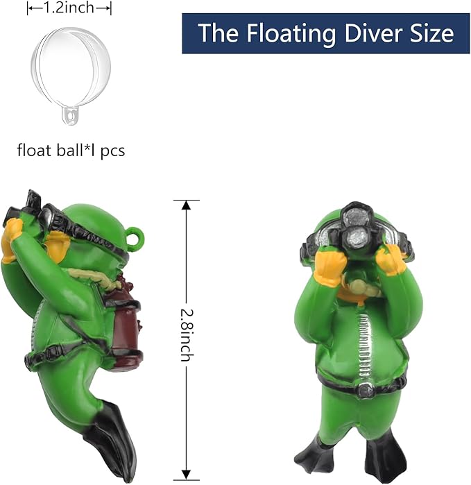 onesimcr Floating Fish Tank Decorations, Aquarium Decorations, Lovely Diver Fish Tank Decorations, Floating Device Fish Tank Accessories，Suitable for All Kinds of Fish Tanks(Dark Green)… onesimcr