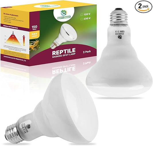 150W Reptile Heat Lamp Bulb 2 Pack,Basking Spot Lamp Bulb for Reptiles & Amphibians，Reptile Daylight Heat Bulb for Bearded Dragon, Lizard, Turtle REPTIHOME