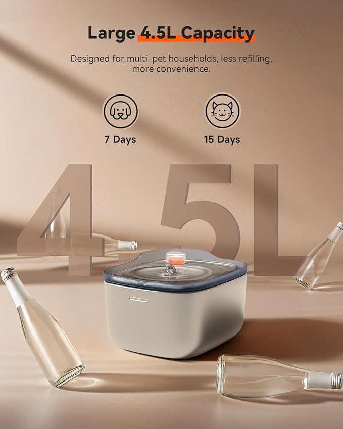 APETDOLA Cat Water Fountain, Battery Operated Cat Water Dispenser, 4.5L/158oz Stainless Steel Pet Water Fountains for Cats Indoor, Automatic Dog Water Bowl with Quiet Pump, Blue - PAWPICO