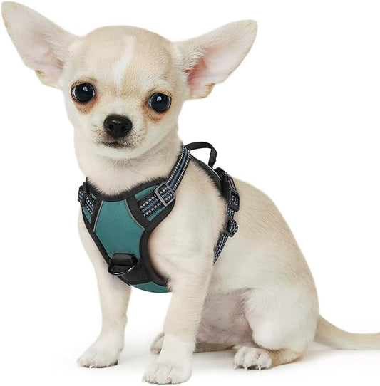 Eagloo Small Dog Harness No Pull, Service Vest with Reflective Strips and Control Handle, Adjustable and Comfortable for Easy Walking, No Choke Pet Harness with 2 Metal Rings, Dark Green, XS GoExplorewithEagloo
