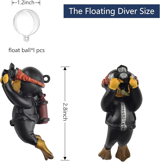 onesimcr Floating Fish Tank Decorations, Aquarium Decorations, Lovely Diver Fish Tank Decorations, Floating Device Fish Tank Accessories，Suitable for All Kinds of Fish Tanks(Black)… onesimcr