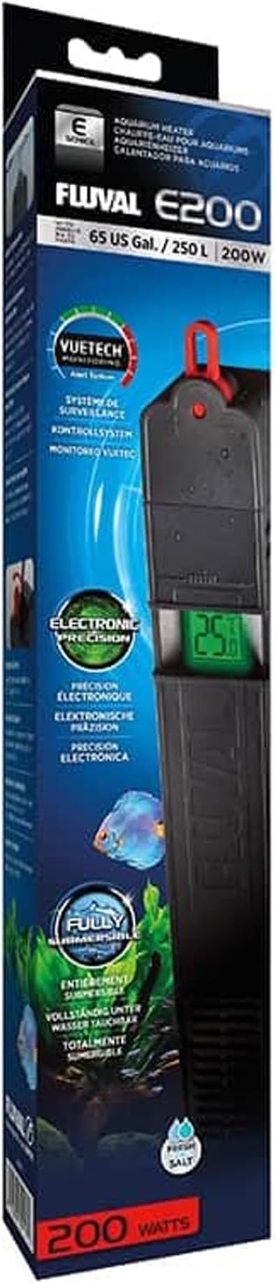 Fluval E200 Advanced Electronic Heater, 100-Watt Heater for Aquariums up to 65 Gal., A773,Black Fluval