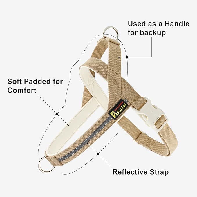 Plutus Pet Cotton Dog Harness and Leash Set, Reflective and Soft Padded, Quick Fit Vest Harness, for Small, Medium and Large Dogs, Beige, S PLUTUSPET