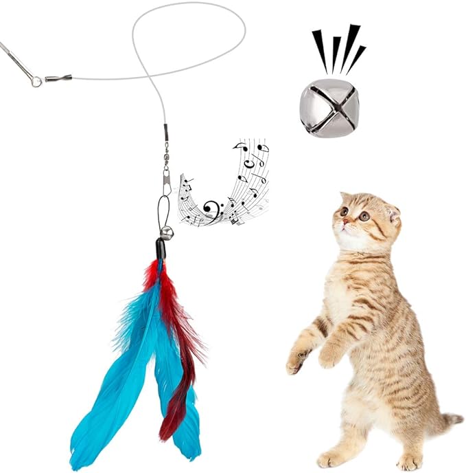 Cat Toys Feather Toy, 2PCS Retractable Wand and 10PCS Replacement Teaser with Bell Refills, Interactive Catcher and Funny Exercise for Kitten. - PAWPICO