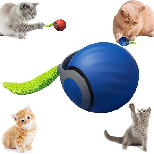 Speedy Tail 2.0,Speedy Tail Cat Toy,2025 New Generation Interactive Cat Toy,Smart Interactive Cat Toy Ball,Two Speed Adjustment，Automatic Moving Cat Toy Ball with Tail (Mix (Blue) - PAWPICO