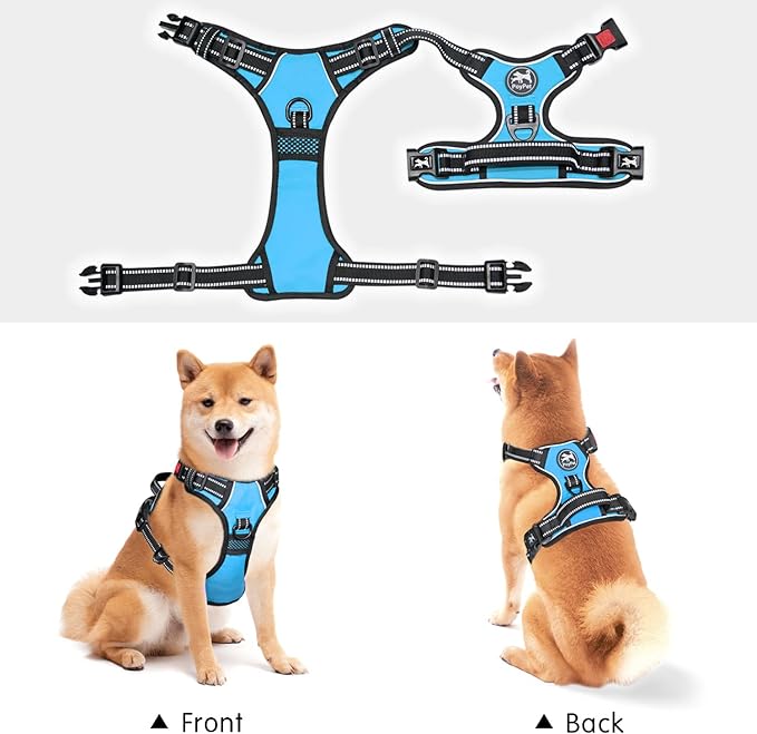 PoyPet No Pull Dog Harness, No Choke Front Lead Dog Reflective Harness, Adjustable Soft Padded Pet Vest with Easy Control Handle for Small to Large Dogs(Light Blue,S) PoyPet
