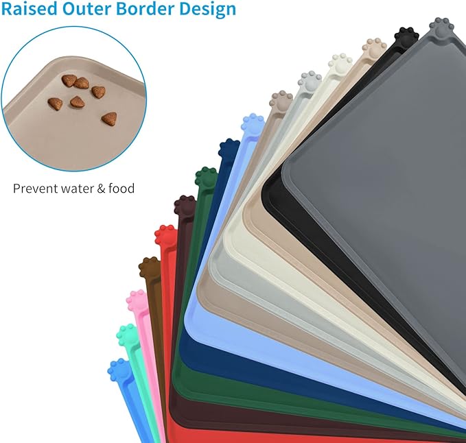 AUDWUD Silicone Waterproof Dog Cat Pet Feeding Mats,Anti-Slip Pet Bowl Mats,Pet Feeding Mat,34" x 23" - PAWPICO