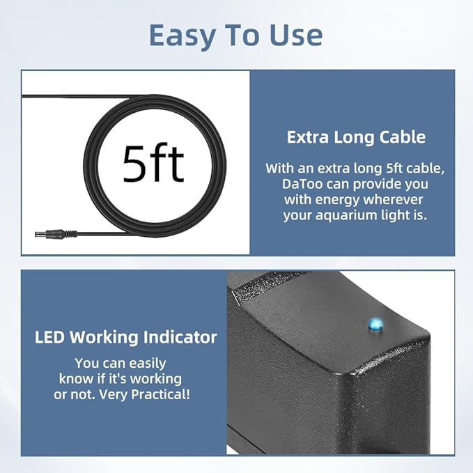 Aquarium Light LED Power Adapter AC 100-240V DC 12V 1A Replacement Power Adapter Fish Tank Light Power Supply Converter with Indicator Light DaToo