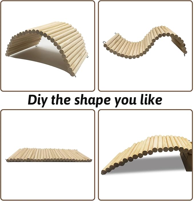 Hamiledyi Wooden Reptile Hideout Bearded Dragon Bendy Bridge Climbing Ladder Hiding Hut Reptiles Hide Cave Habitat Decor for Lizards Gecko Spiders Snakes Tortoise(15.66 x 7.8in) Hamiledyi