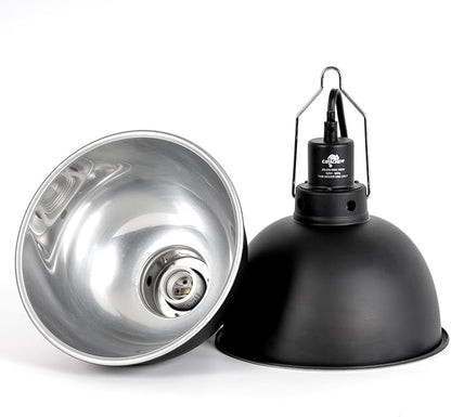 2 Pack Reptile Light Fixture, 8.5in Deep Dome Reptile Lamp Fixture, Optical Reflection Cover, Separate Switche & Hook, Terrarium Light Fixture for Reptile Heat Basking UVB Bulbs, 150W, Black CAVACHEWReptileSupplies