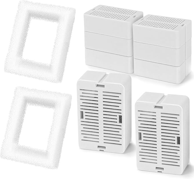 Replacement Filters for Ceramic Cat Water Fountain, 8 Carbon Filters and 2 Sponge Foam Filters (8+2) - PAWPICO