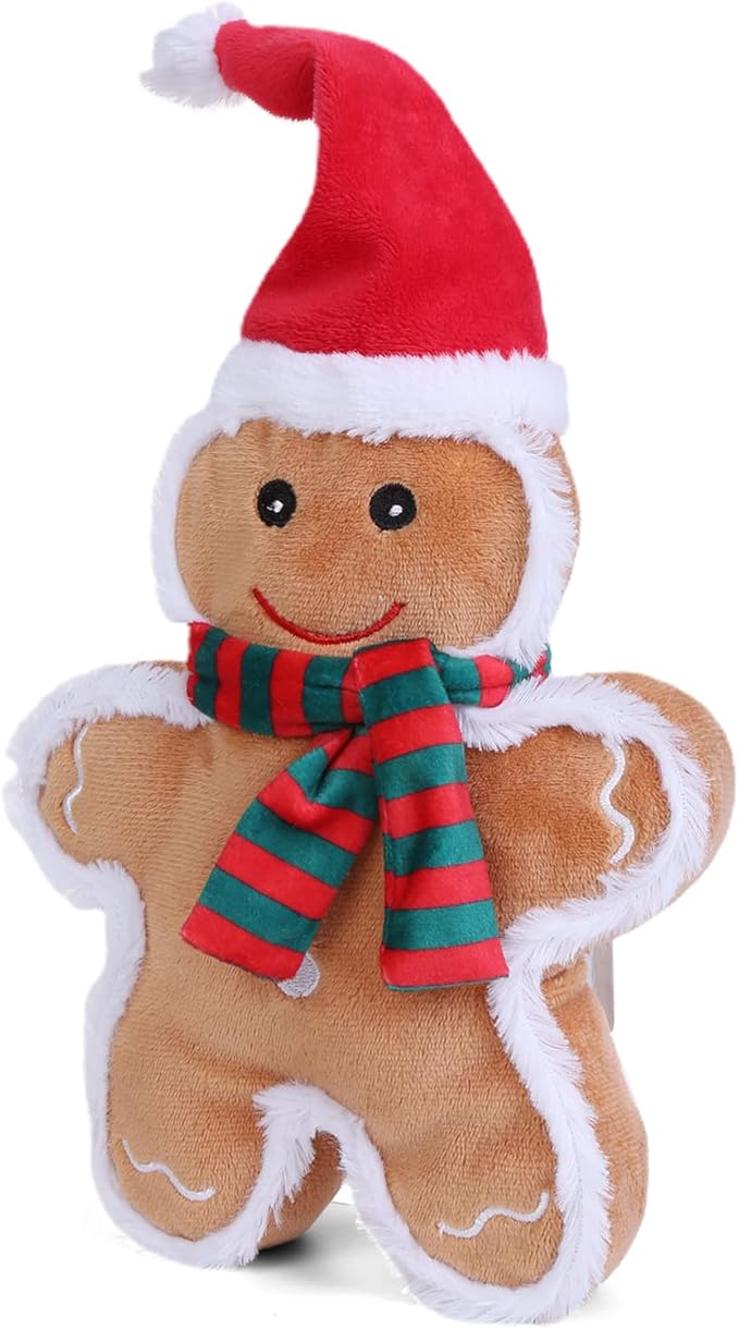DODODOLA Dog Toys Squeaky Dog Toys with Crinkle Paper Cute Stuffed Gingerbread Man Durable Dog Plush Toys for Large Breed Dog Chew Toys for Small, Medium, Large Dogs (Gingerbread Man) - PAWPICO