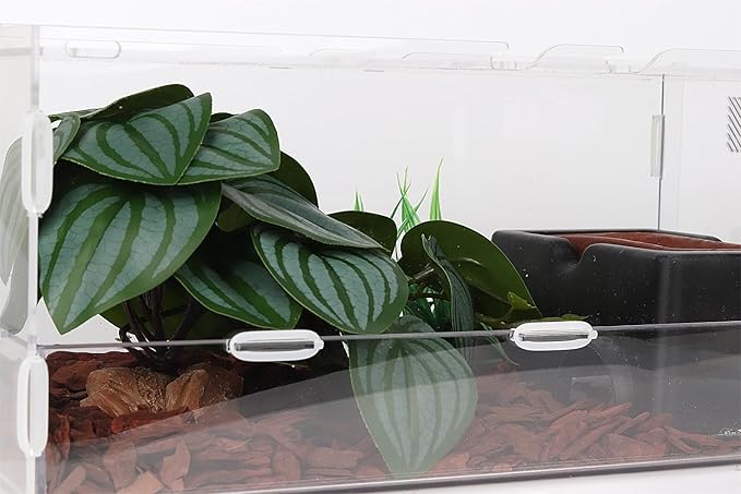 Reptile Plants for Terrarium, Ball Python Tank Decor Accessories fit Bearded Dragon Crested Leopard Gecko Lizard Chameleon Snake Frog Tortoise Hermit Crab - Fake Calathea Orbifolia WOLEDOE