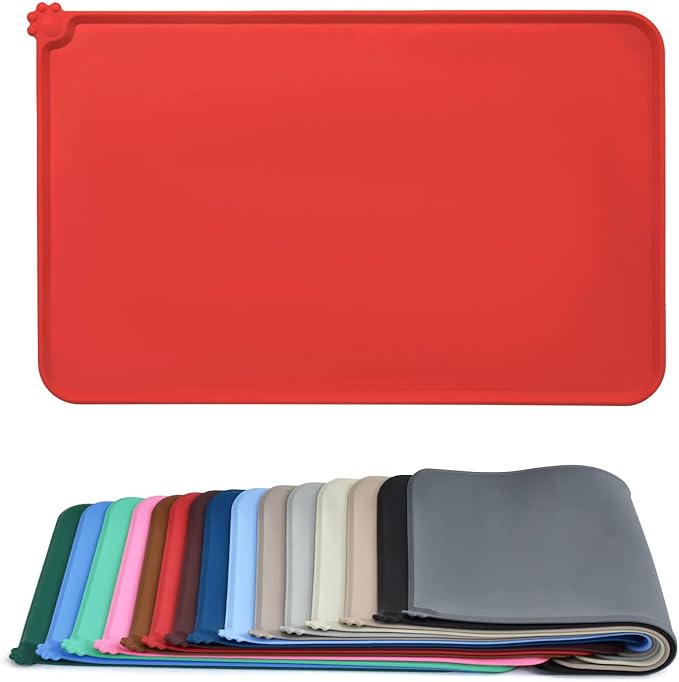 AUDWUD Silicone Waterproof Dog Cat Pet Feeding Mats,Anti Slip Pet Bowl Mats,Pet Feeding Mat, 24" x 16" - PAWPICO