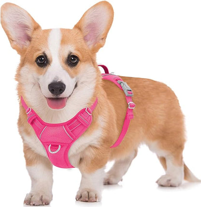 BARKBAY No Pull Dog Harness Large Reflective Dog Harness with Front Clip and Easy Control Handle for Walking Training Running with ID tag Pocket(Pink,M) BARKBAY