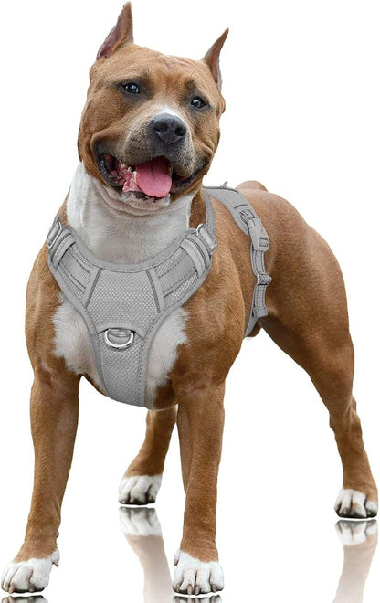 BARKBAY No Pull Dog Harness Large Reflective Dog Harness with Front Clip and Easy Control Handle for Walking Training Running with ID tag Pocket(Grey,L) BARKBAY