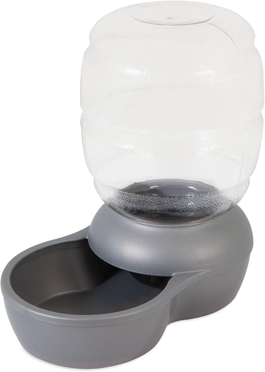 Petmate Replendish Automatic Gravity Waterer for Cats and Dogs, BPA-Free, No Batteries Required, Includes Charcoal Filter, 2.5 Gallons, Made in USA,Silver - PAWPICO