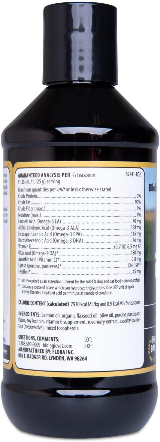 BioFATS Omega 3-6-9 Fatty Acid with EPA & DHA, Supports Healthy Skin, Coat and General Wellness, 80-Day Supply for 20-lb. Animal, 6.76-fl. oz. Bottle FloraHealth