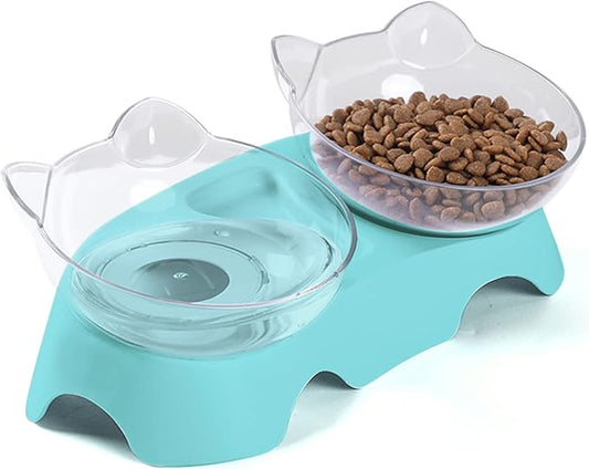 MILIFUN Cat Bowls, Cat Food Bowls Elevated Tilted, Anti Vomiting Kitty Bowls for Puppy and Bunny, Orthopedic Cat Bowls for Indoor Cats.(Blue) - PAWPICO
