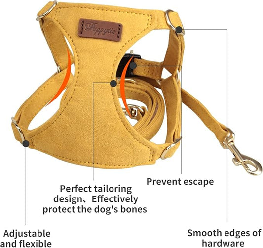 Puppytie No Pull Dog Harness with Multifunction Dog Leash,Soft Adjustable No Choke Escape Proof Pet Harness Vest for Medium Dogs or Large Dogs,Yellow,M Puppytie