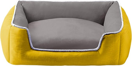 Dog Bed with Sides for Small/Medium Dogs, Soft & Fluffy, All Seasons, Fully Removable & Washable Dog Bed, Luxury, Stylish, Cozy, Comfy, Warm (Yellow, Medium) - PAWPICO