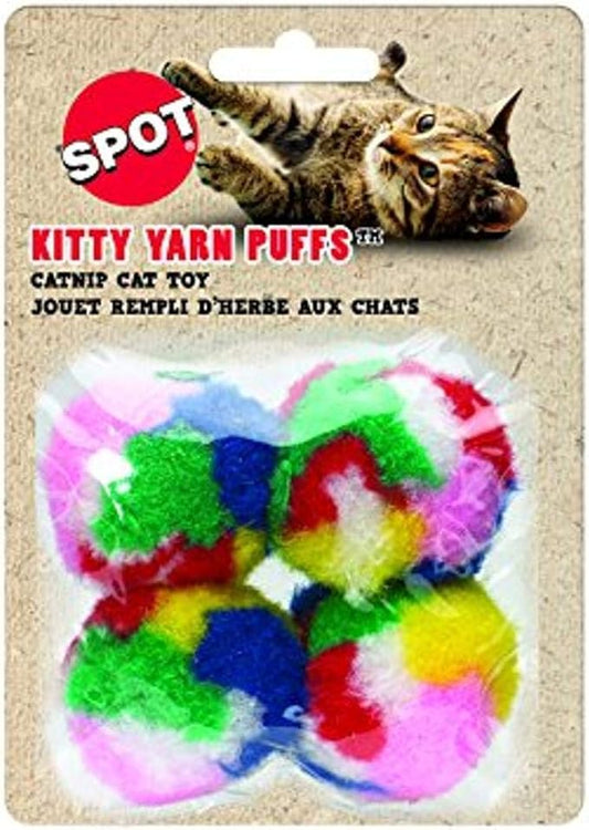 Ethical SPOT Kitty Yarn Puffs Colorful Woolen Yarn Cat Toy Contains Catnip 1.5" Pack of 4 Pet - PAWPICO