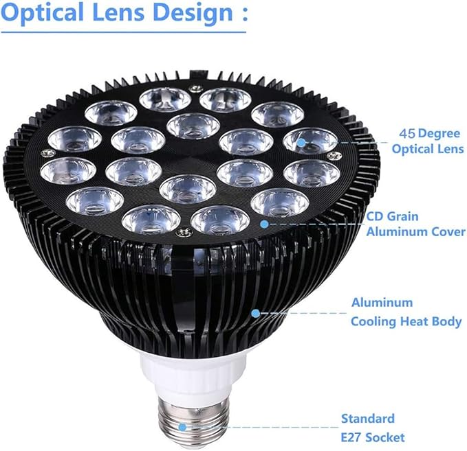 LED Aquarium Lights Bulb 18W Saltwater Fish Tank Light Full Spectrum Aquatic Plants Grow Lamp Refugium Light with UV Blue White Red Green LEDs Reef Lights for Coral Marine Algae Turtle Habitat WelcometoShineCai