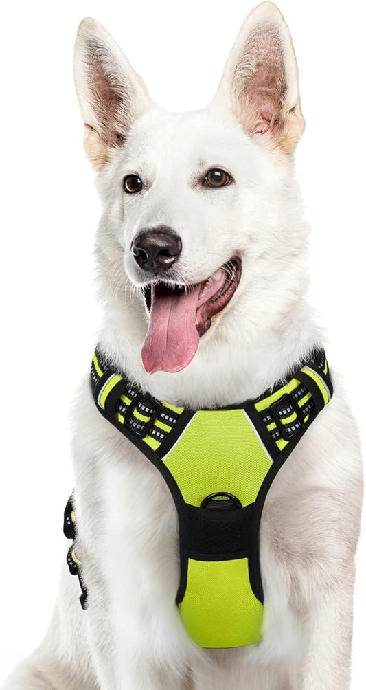Eagloo Dog Harness Large Breed, No Pull Service Vest with Reflective Strips and Control Handle, Adjustable and Comfortable for Easy Walking, No Choke Pet Harness with 2 Metal Rings, Green, XL GoExplorewithEagloo
