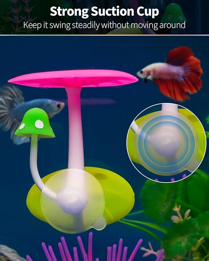 Uniclife Betta Mushroom Hammock Soft Aquarium Rest Bed Fish Breeding Playing Pad with Suction Cup Silicone Ornament Decoration Colorful Lifelike Decor for Fish Tank Landscape, 2 Pack UnicLife