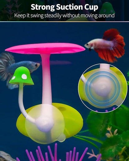 Uniclife Betta Mushroom Hammock Soft Aquarium Rest Bed Fish Breeding Playing Pad with Suction Cup Silicone Ornament Decoration Colorful Lifelike Decor for Fish Tank Landscape, 2 Pack UnicLife