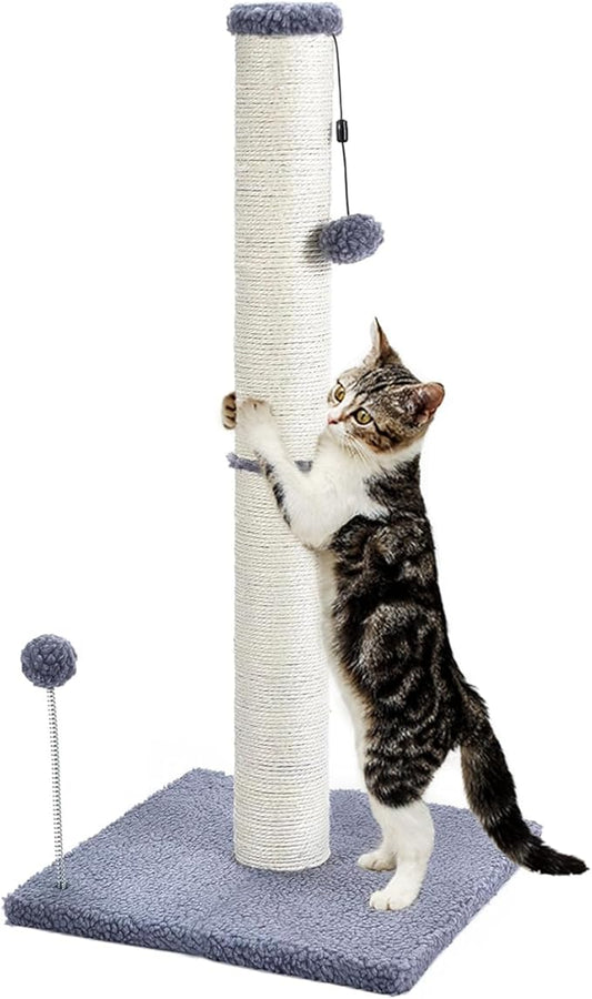 Cat Scratching Post 32" Tall Scratching Post Kitten Scratcher Sisal Scratch Posts Basic with Hanging Ball for Indoor Cats, Integrated Cat Toys, Gray - PAWPICO