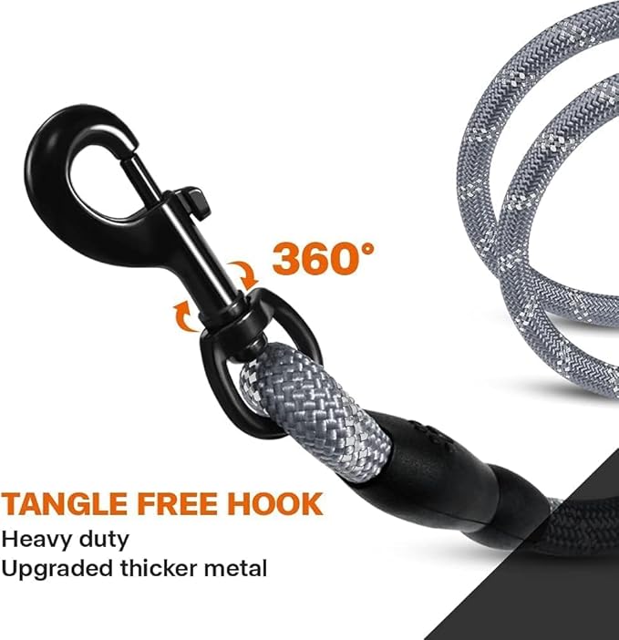 Taglory Rope Dog Leash 5 FT with Comfortable Padded Handle, Highly Reflective Threads Leash for Medium Large Dogs, 1/2 inch, Grey Taglory